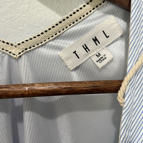 THML ANTHROPOLOGIE BOHO PINSTRIPE EMBROIDERED DRESS SIZE MEDIUM - Picture 11 of 13